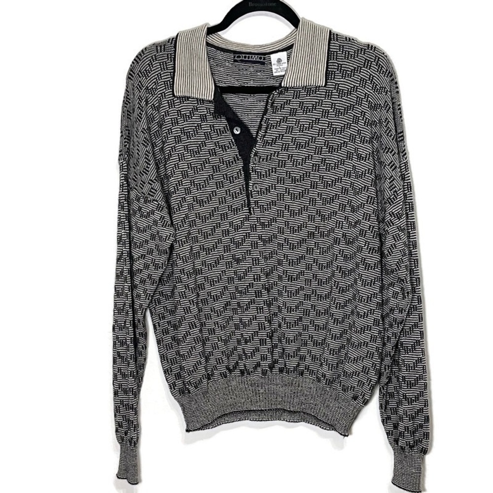 Ottimo 100% Virgin Wool Button Collard Long Sleeve Pullover Vintage Grandpa Core